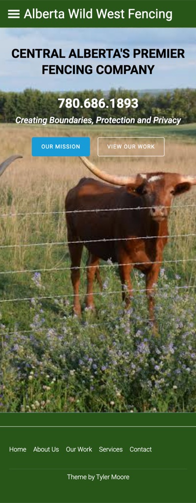 Alberta Wild West Fencing website before our work, on a phone
