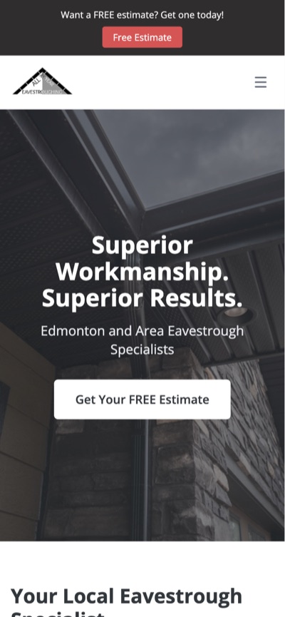 All Year Eavestroughing website after our work, on a phone