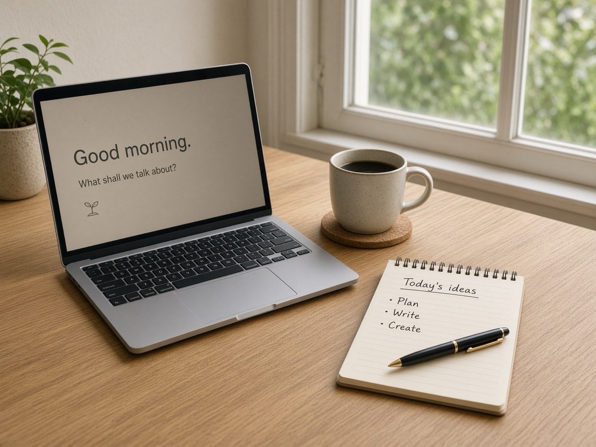 A laptop and a cup of coffee on a wooden table